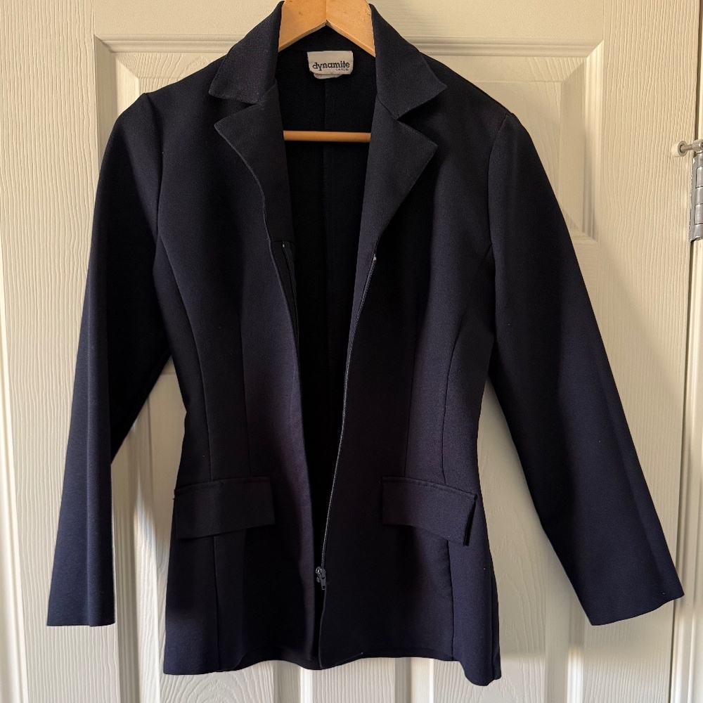 Dynamite Navy Blue Zip Long Blazer